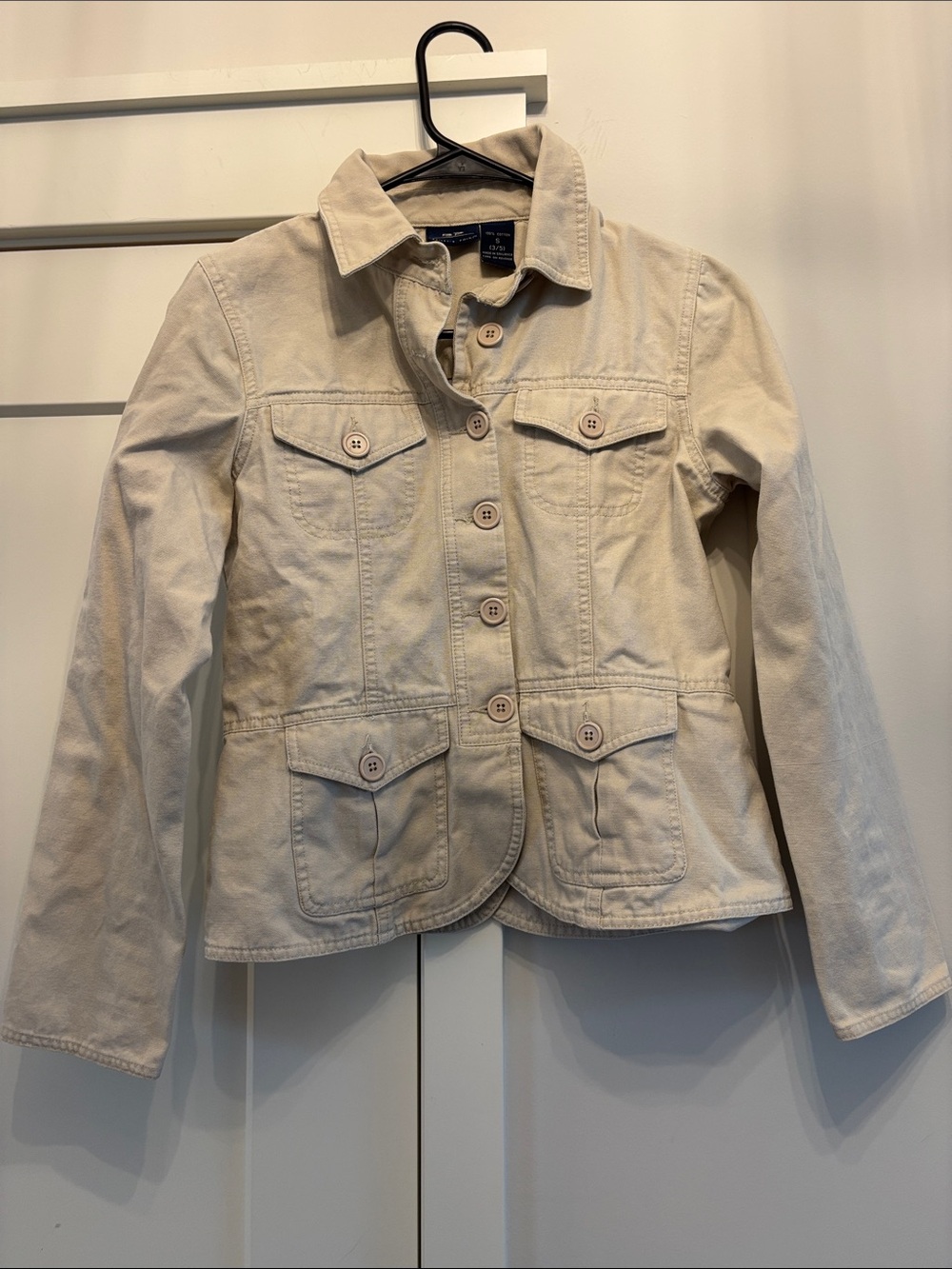 Girls' Cream Button-Front Denim Jacket - Classic Utility Style